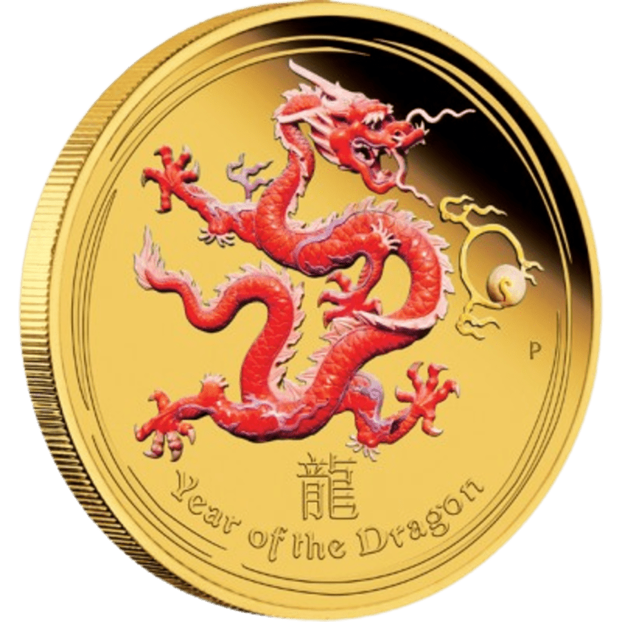 Picture of 2012 1oz Lunar Dragon Gold Colourised Proof Coin