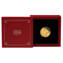 Picture of 2023 1/10th oz Lunar Series III Year Of The Rabbit Proof Gold Coin in presentation box