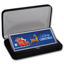 Picture of 4oz Santa's Sleigh & Reindeer Silver Colorized Bar (w/Box)