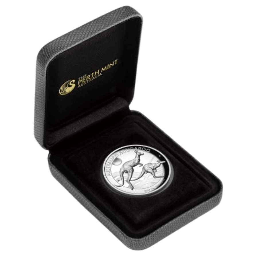 Picture of 2018 1oz Kangaroo Silver High-Relief Proof Coin in presentation box