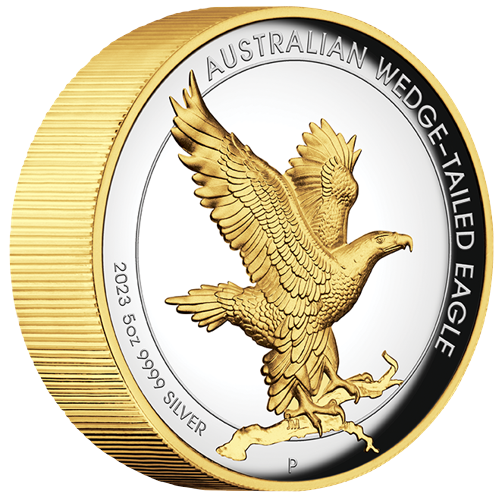 Picture of 2023 5oz Wedge-Tail Eagle Gilded High Relief Silver Proof Coin in Presentation Box