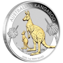 Picture of 2020 1oz Australian Kangaroo Gilded Silver Coin in presentation box