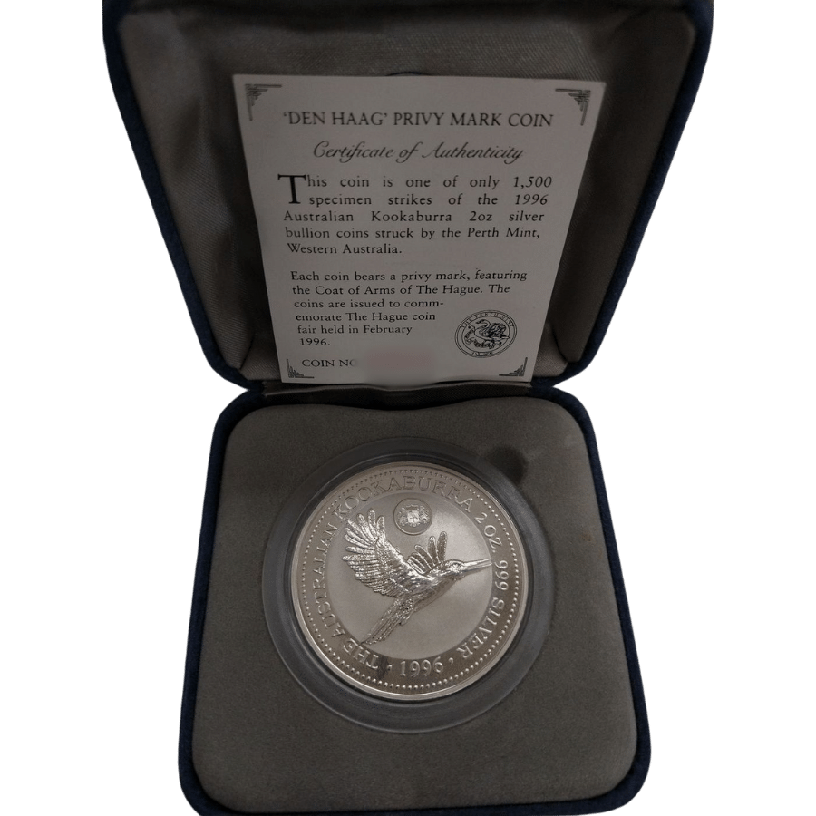 Picture of 1996 2oz Kookaburra Silver Proof Coin with The Hague Privy in Presentation Box